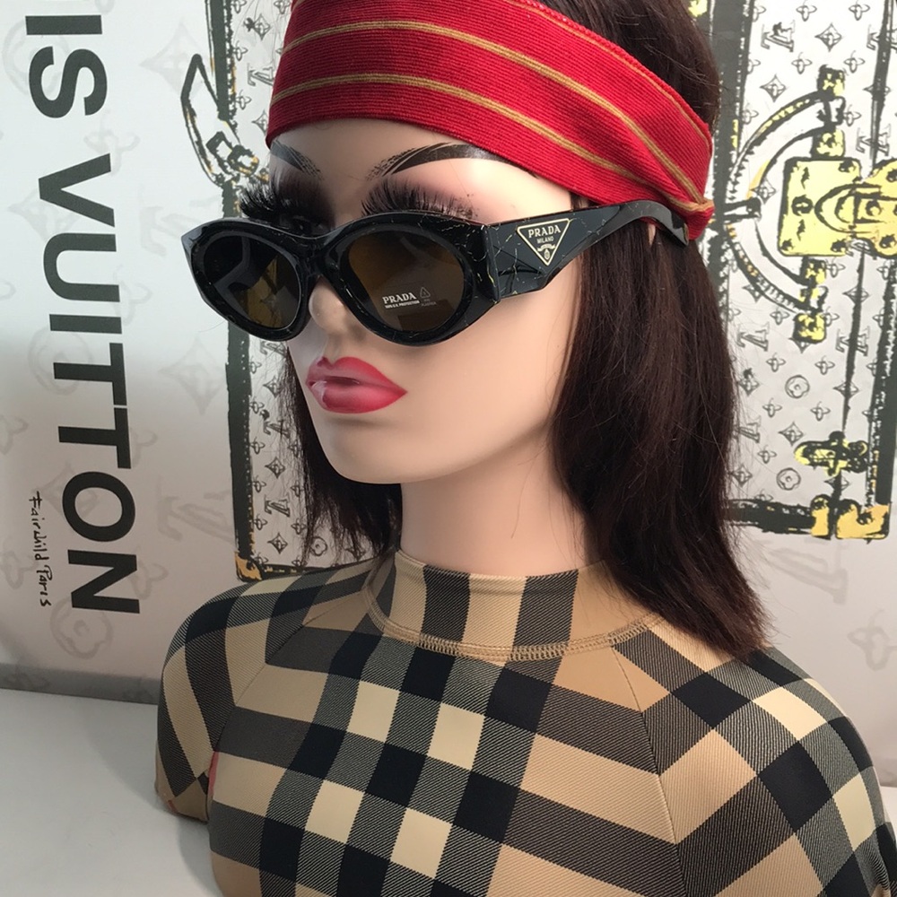 NEW AUTHENTIC PRAD PR 20ZS Women’s Sunglasses – Black Yellow Marble / Dark Brown